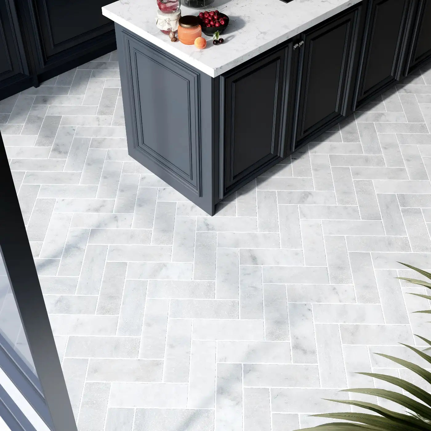 Caria Luna Herringbone Marble Tile