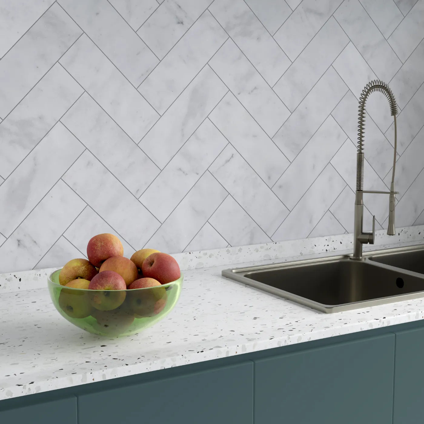 Carrara White Herringbone Marble Tile