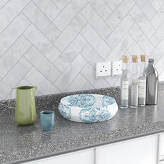 Carrara White Polished Herringbone Marble Tile