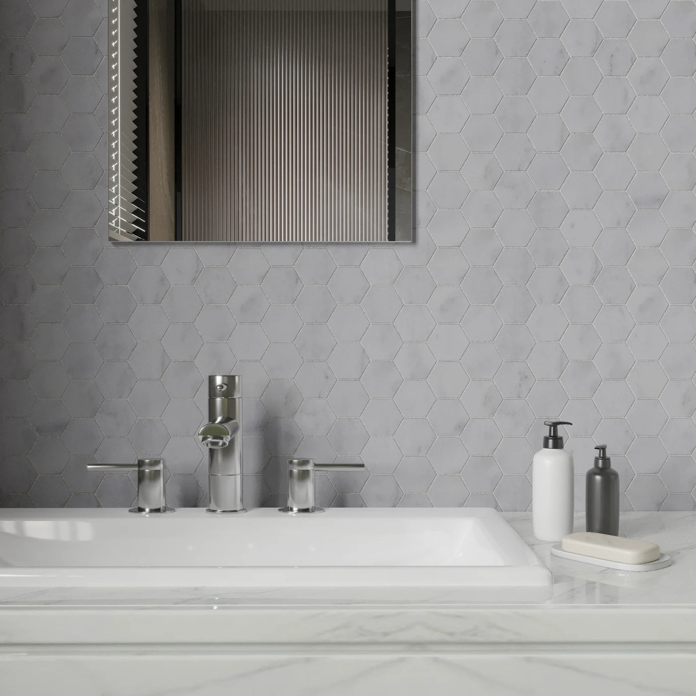 Carrara Marble Hexagon Mosaic Tile – Honed Finish