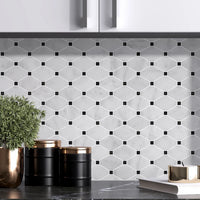 Carrara Marble Diamond Mosaic Tile with St Laurent Detail