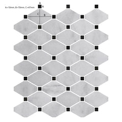 Carrara Marble Diamond Mosaic Tile with St Laurent Detail