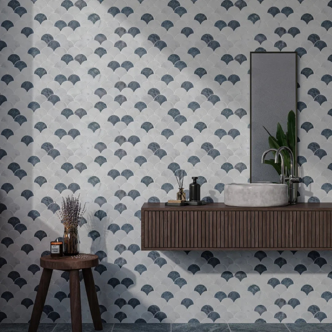 Marble Scallop Mosaic Tile – Honed Finish