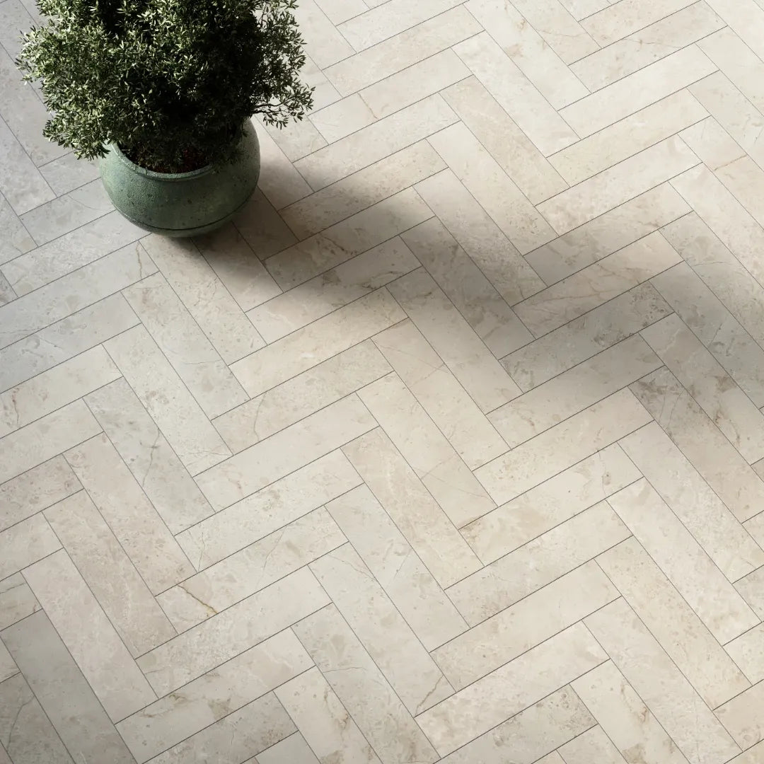 Crema Marfil Herringbone Marble Tile