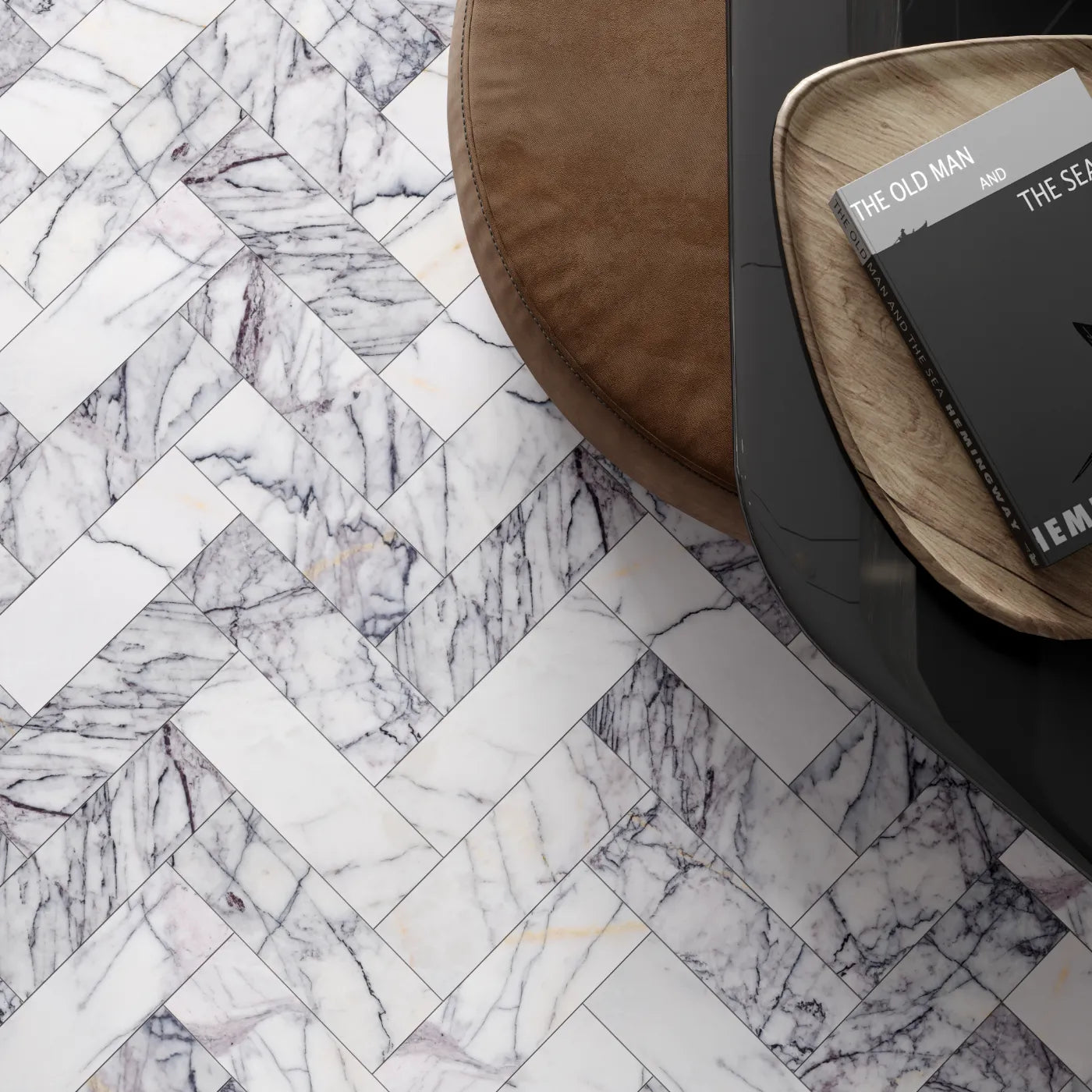 Lilac Polished Herringbone Marble Tile