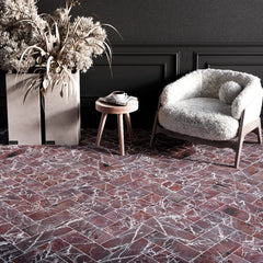 Rosso Levanto Polished Herringbone Marble Tile