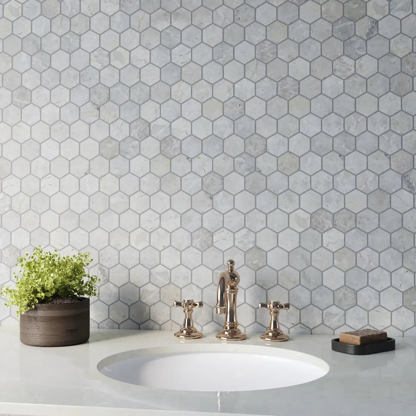 Silver Light Marble Hexagon Mosaic Tile – Honed Finish