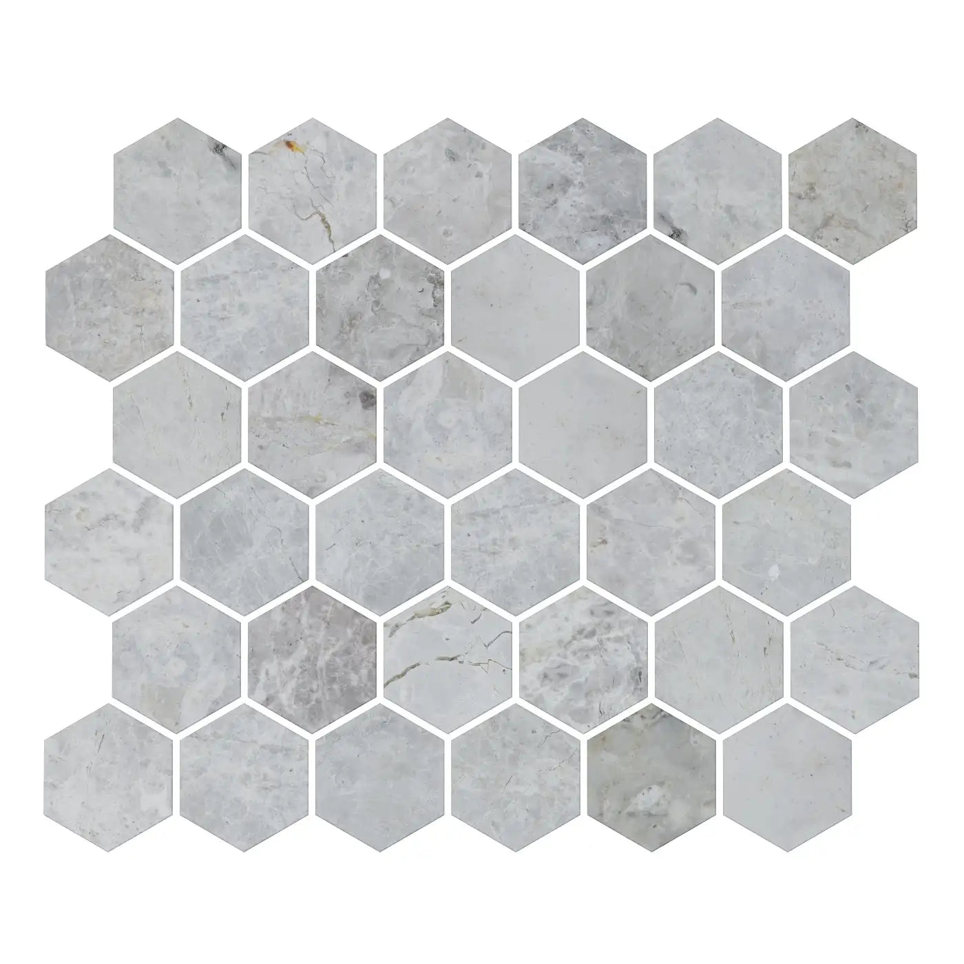 Silver Light Marble Hexagon Mosaic Tile – Honed Finish