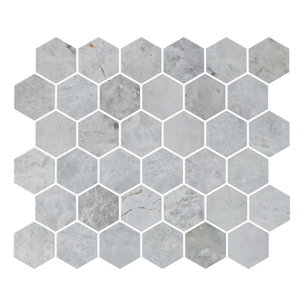 Silver Light Marble Hexagon Mosaic Tile – Honed Finish – NSG TILES