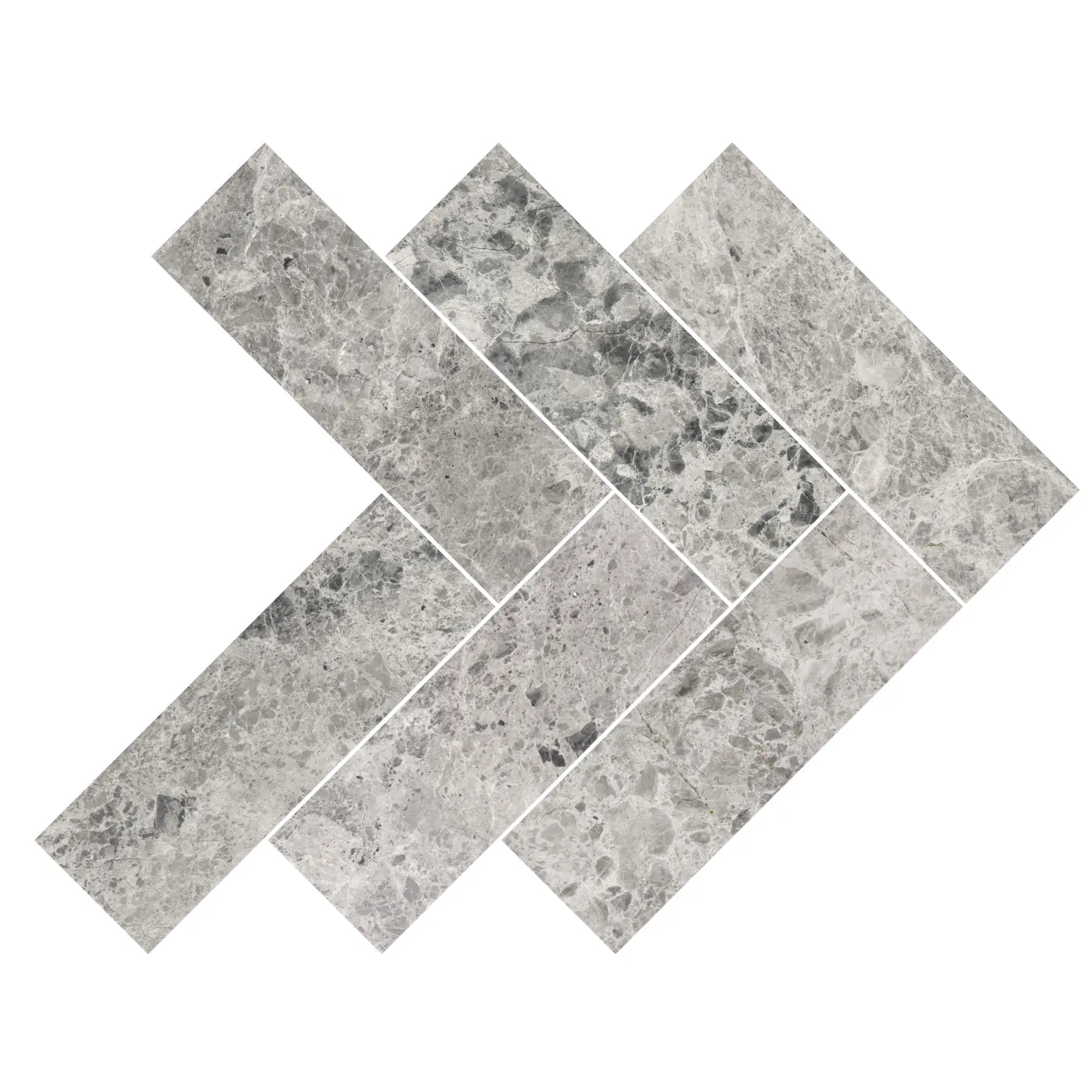 Silver Moon Herringbone Marble Tile