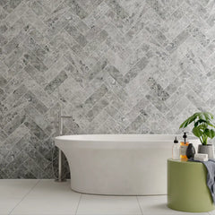 Silver Moon Herringbone Marble Tile