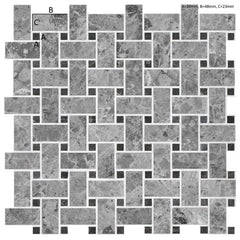 Grey Marble Basketweave Mosaic Tile with St Laurent Dot