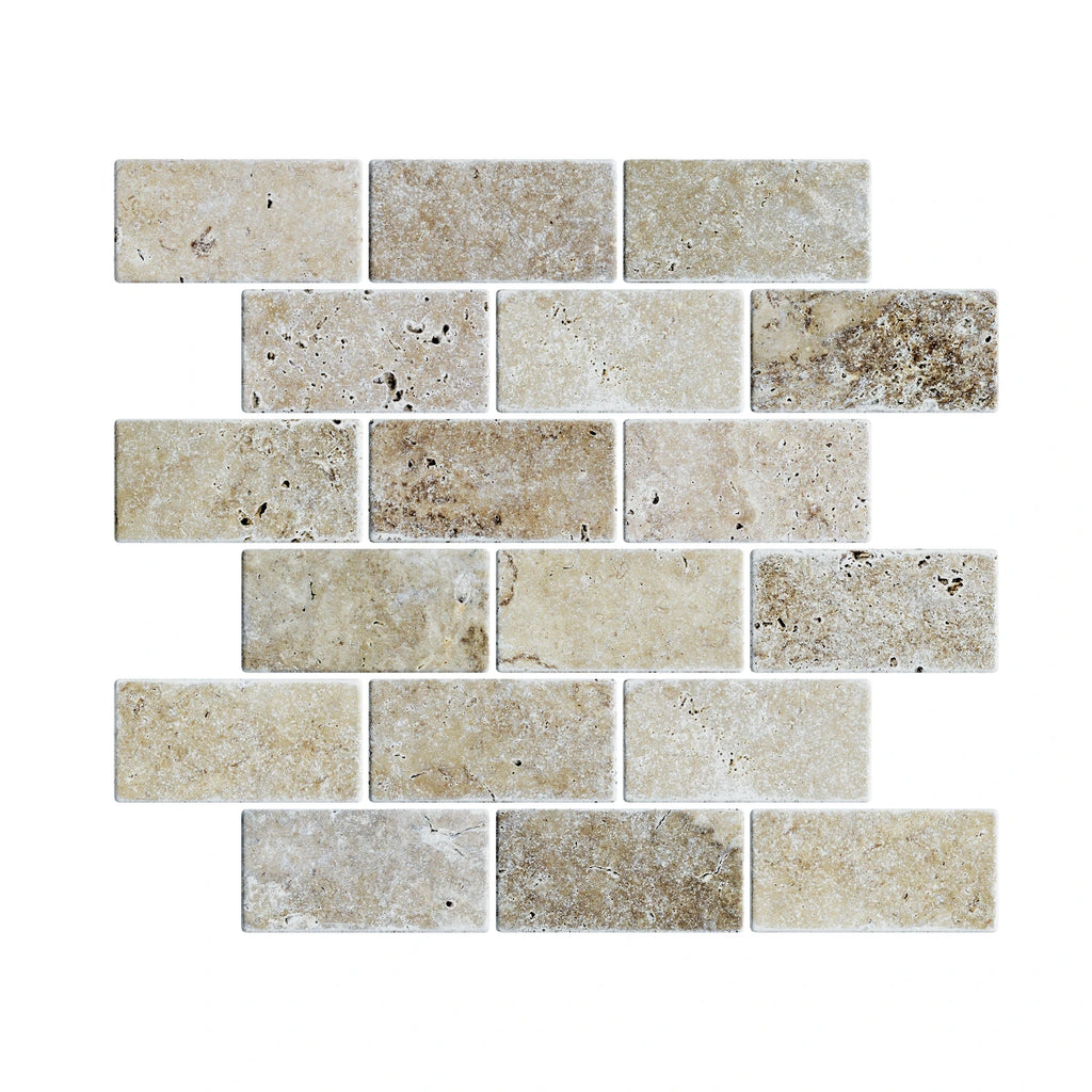Siva Noce Marble Brick Mosaic Tile – Tumbled Finish – NSG TILES