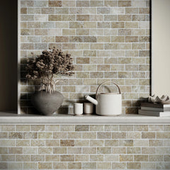 Siva Noce Marble Brick Mosaic Tile – Tumbled Finish