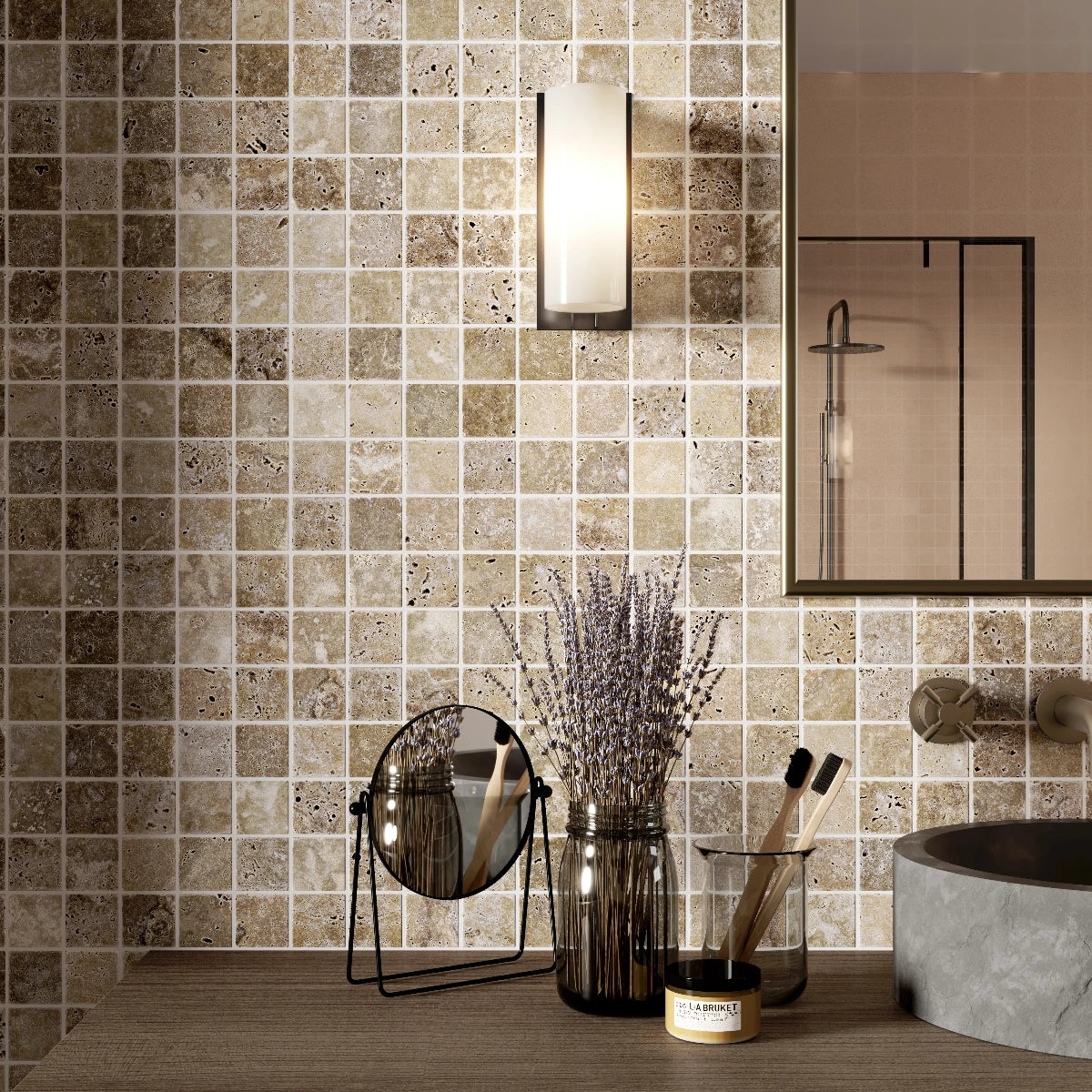 Siva Noce Marble Mosaic Tile – Tumbled Finish