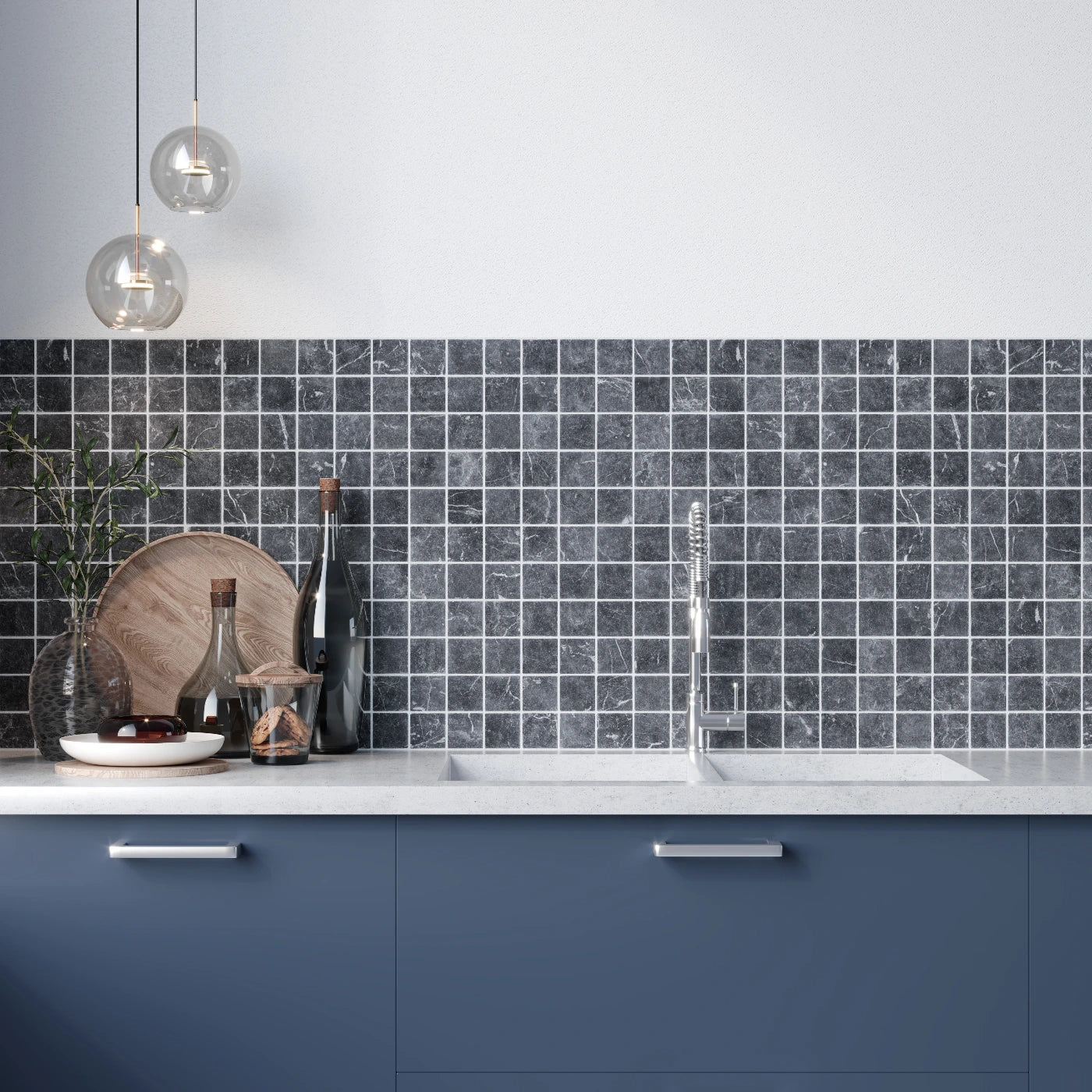 Taurus Nero Marble Mosaic Tile – Tumbled Finish